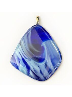 Artisan James Hayes Art Glass Pendant Signed On Front Blue White HTF